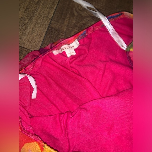 Ella Moss Hibiscus Floral Silk Strapless Dress in guava L $138 spring cocktail - Picture 8 of 10